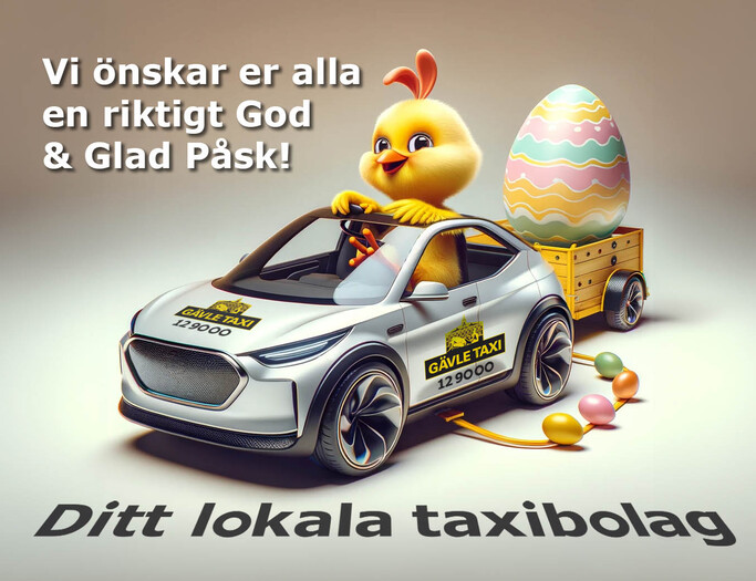 Påsk på hjul! Vi på Gävle Taxi 129000 står redo att köra er dit påskharen inte når! En riktigt glad påsk önskar vi er alla kunder, medarbetare, leverantörer och samarbetspartners.